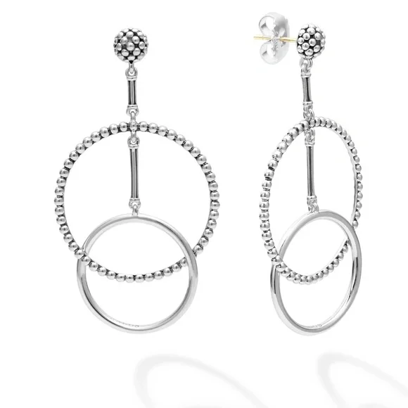 LAGOS Signature Caviar Sterling Silver Double Circle Drop Earrings - Picture 3 of 13